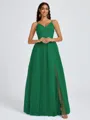 A-line V-neck Pleated Floor-Length Tulle Bridesmaid Dress