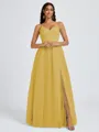 A-line V-neck Pleated Floor-Length Tulle Bridesmaid Dress