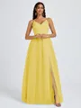 A-line V-neck Pleated Floor-Length Tulle Bridesmaid Dress