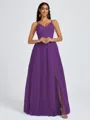 A-line V-neck Pleated Floor-Length Tulle Bridesmaid Dress