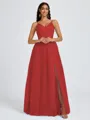 A-line V-neck Pleated Floor-Length Tulle Bridesmaid Dress