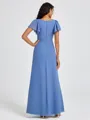 A-line V-neck Short Sleeves Pleated Floor-Length Chiffon Bridesmaid Dress