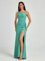 Sheath Square Pleated Floor-Length Chiffon Bridesmaid Dress