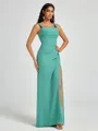 Sheath Square Pleated Floor-Length Chiffon Bridesmaid Dress