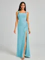 Sheath Square Pleated Floor-Length Chiffon Bridesmaid Dress