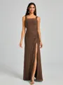 Sheath Square Pleated Floor-Length Chiffon Bridesmaid Dress