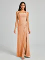 Sheath Square Pleated Floor-Length Chiffon Bridesmaid Dress