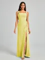Sheath Square Pleated Floor-Length Chiffon Bridesmaid Dress