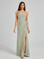 Sheath Square Pleated Floor-Length Chiffon Bridesmaid Dress