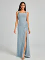 Sheath Square Pleated Floor-Length Chiffon Bridesmaid Dress