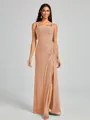 Sheath Square Pleated Floor-Length Chiffon Bridesmaid Dress