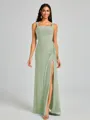 Sheath Square Pleated Floor-Length Chiffon Bridesmaid Dress