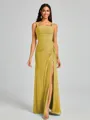 Sheath Square Pleated Floor-Length Chiffon Bridesmaid Dress