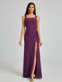 Sheath Square Pleated Floor-Length Chiffon Bridesmaid Dress
