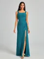 Sheath Square Pleated Floor-Length Chiffon Bridesmaid Dress