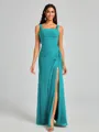 Sheath Square Pleated Floor-Length Chiffon Bridesmaid Dress