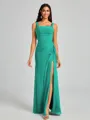Sheath Square Pleated Floor-Length Chiffon Bridesmaid Dress