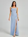 Sheath Square Pleated Floor-Length Chiffon Bridesmaid Dress