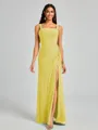 Sheath Square Pleated Floor-Length Chiffon Bridesmaid Dress