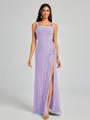 Sheath Square Pleated Floor-Length Chiffon Bridesmaid Dress