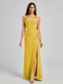 Sheath Square Pleated Floor-Length Chiffon Bridesmaid Dress