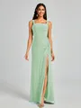 Sheath Square Pleated Floor-Length Chiffon Bridesmaid Dress