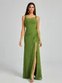Sheath Square Pleated Floor-Length Chiffon Bridesmaid Dress