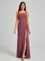 Sheath Square Pleated Floor-Length Chiffon Bridesmaid Dress