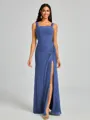 Sheath Square Pleated Floor-Length Chiffon Bridesmaid Dress