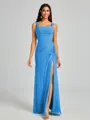 Sheath Square Pleated Floor-Length Chiffon Bridesmaid Dress