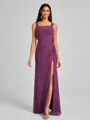 Sheath Square Pleated Floor-Length Chiffon Bridesmaid Dress