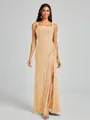 Sheath Square Pleated Floor-Length Chiffon Bridesmaid Dress