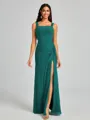 Sheath Square Pleated Floor-Length Chiffon Bridesmaid Dress