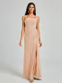 Sheath Square Pleated Floor-Length Chiffon Bridesmaid Dress