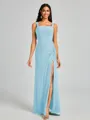 Sheath Square Pleated Floor-Length Chiffon Bridesmaid Dress