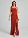 Sheath Square Pleated Floor-Length Chiffon Bridesmaid Dress