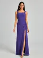 Sheath Square Pleated Floor-Length Chiffon Bridesmaid Dress