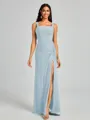 Sheath Square Pleated Floor-Length Chiffon Bridesmaid Dress
