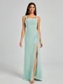Sheath Square Pleated Floor-Length Chiffon Bridesmaid Dress
