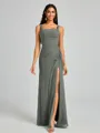 Sheath Square Pleated Floor-Length Chiffon Bridesmaid Dress