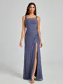 Sheath Square Pleated Floor-Length Chiffon Bridesmaid Dress