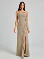 Sheath Square Pleated Floor-Length Chiffon Bridesmaid Dress