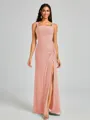 Sheath Square Pleated Floor-Length Chiffon Bridesmaid Dress