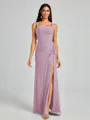 Sheath Square Pleated Floor-Length Chiffon Bridesmaid Dress