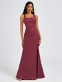 Sheath Square Pleated Floor-Length Satin Bridesmaid Dress