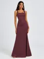 Sheath Square Pleated Floor-Length Satin Bridesmaid Dress