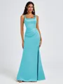 Sheath Square Pleated Floor-Length Satin Bridesmaid Dress