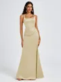 Sheath Square Pleated Floor-Length Satin Bridesmaid Dress