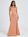 Sheath Square Pleated Floor-Length Satin Bridesmaid Dress