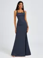 Sheath Square Pleated Floor-Length Satin Bridesmaid Dress